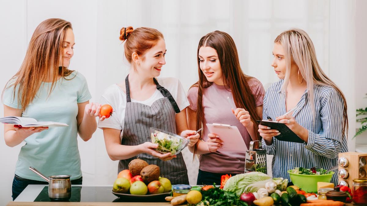 Women taking a cooking class