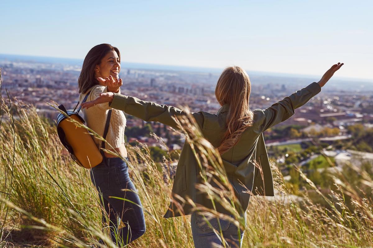 Women hiking during a bachelorette party